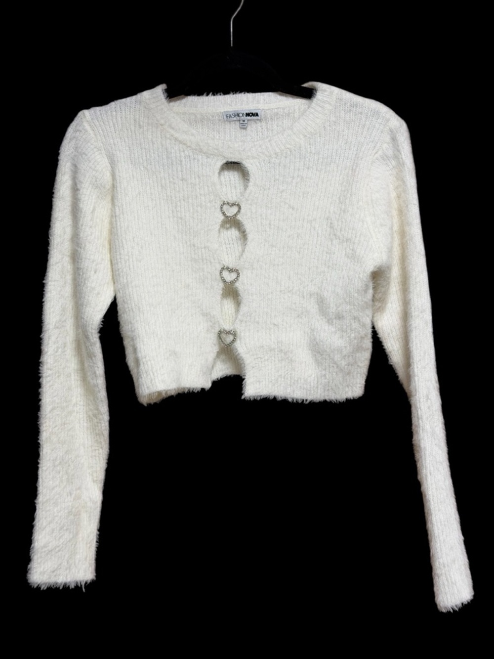Fashion Nova Fuzzy Cropped Sweater M Y2K Coquette Going Out EUC White